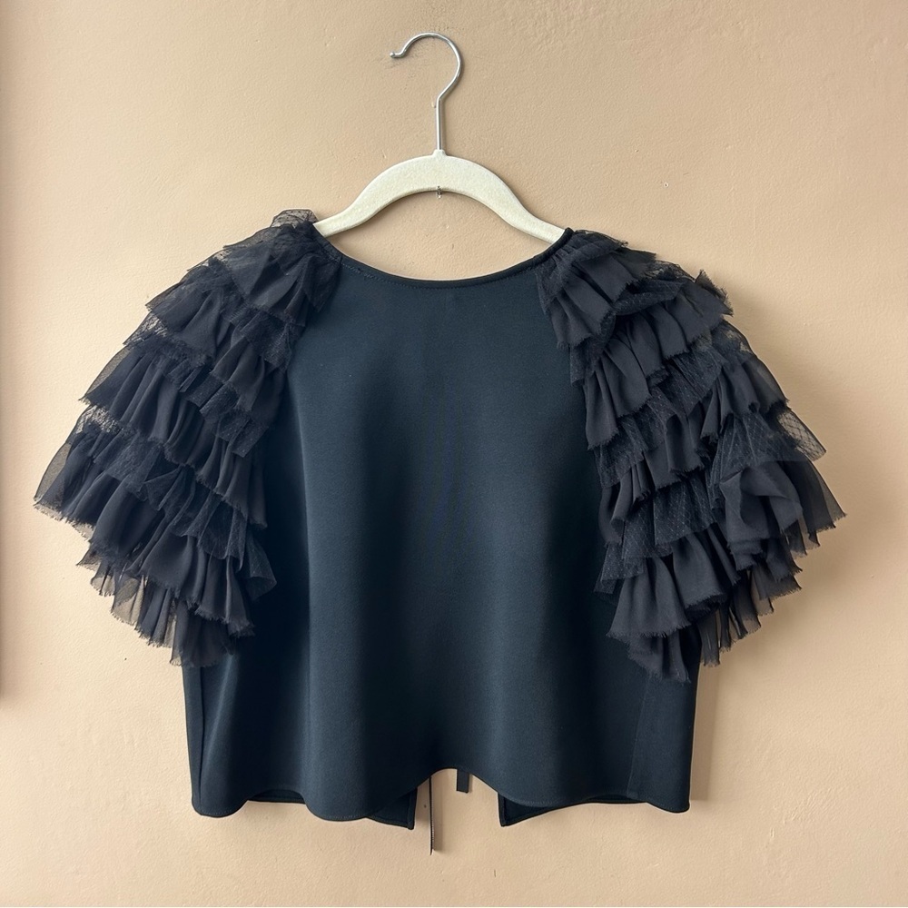 Alexis Saffi Ruffle Sleeve Top Tie Back Black Crepe Size Small - Picture 10 of 12